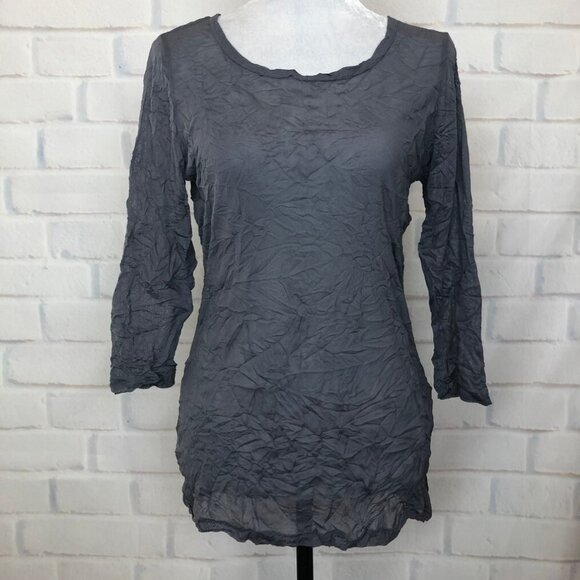 NWT Comfy USA Gray Sheer Mesh Crinkle Top Size S - Picture 1 of 6